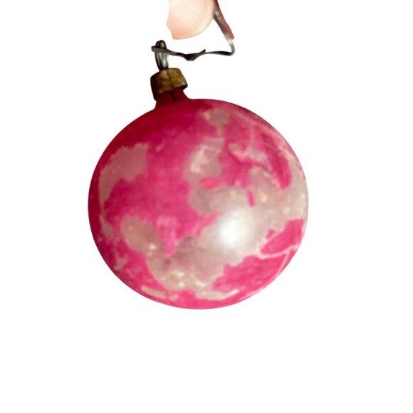 3 Antique Pink Glass Christmas Ornaments With Embossed & Etched Designs Rustic - Picture 12 of 16